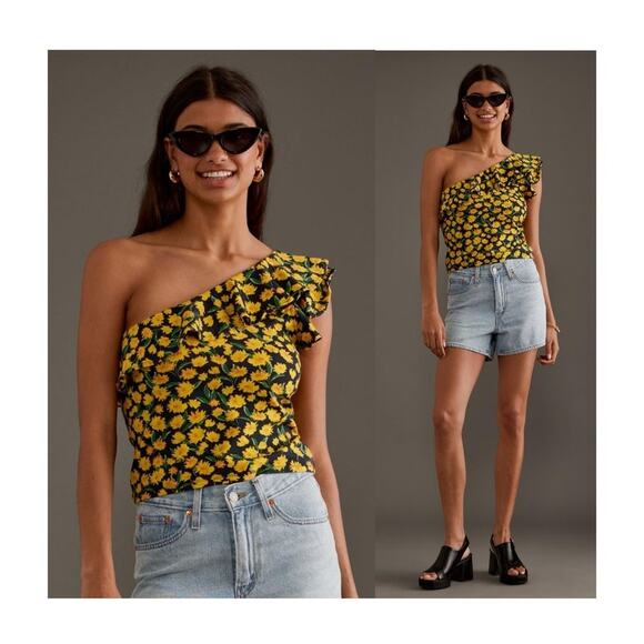 Anthropologie Maeve One-Shoulder Ruffle Top - Picture 6 of 6